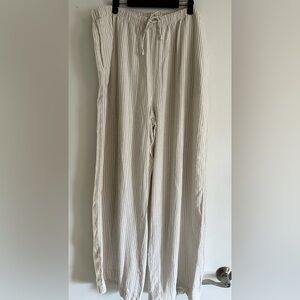 Old Navy high-waisted linen-blend super wide leg pants. White and cream striped